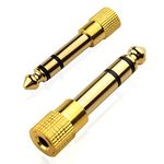 6.35mm Plug to 3.5mm Socket (Pack of 2) 1/4 to 1/8 inch Stereo Audio Jack Adapter | Converts Audio from Amplifiers, Guitar, Piano, Drums, Speakers & Mic That use 6.35mm to 3.5mm Port by Mobi Lock