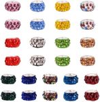 Pandahall 100pcs Glass Large Hole Beads Rhinestone European Beads Diamond Crystal Rondelle Beads European Charm fit Bracelet with Cores for DIY Pens Macrame Hair Braids Jewelry Making