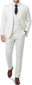 YND Men's Slim Fit 3 Piece Suit, One Button Jacket Vest Pants Set with Tie, Solid Party Wedding Dress Blazer, Tux Waistcoat and Trousers White