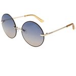 GUESS|Gold Full-rim Frame Round Sunglasses|100% UV Protected (Uv 400) Blue Gradient Faded Lens|Women's | Large | GU7643 32W 61 S