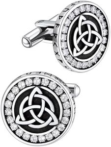 Celtic Knot Cufflinks for Men Set, Silver CZ Cufflinks for Groom Husband, Vintage Fashion Irish Shirt Accessories Groomsmen Gifts with Black Box