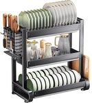 Dratal Large Dish Drying Rack,3-Tier Dish Racks for Kitchen Counter, Dish Drainers with Utensil Holder, Kitchen Gadgets with Drainboard & Cup Holders, Black (RACK - 280)