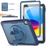 SEYMAC stock Case for iPad 10th Generation 10.9 inch 2022, [Hard Back Shell] Shockproof Protective Case with 360 Rotating Snap-on Stand Hand Strap &Pencil Holder Case for iPad 10.9 inch, Purplish+Blue