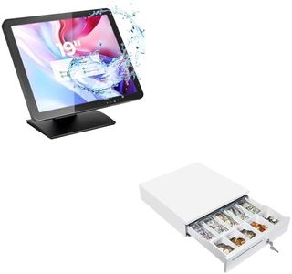 MUNBYN 19-inch POS-Touchscreen-Monitor, POS-Systems-for-Small-Business, and White Cash Drawer, 16" Heavy Duty Cash Register for Point of Sale (POS) System, 5 Bill/5 Coin