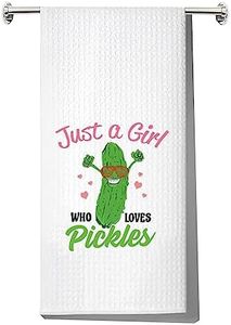 LEVLO Funny Pickle Kitchen Towel Pickle Lover Gift Just a Girl Who Loves Pickles Dish Towel Waffle Weave Pickle Kitchen Decor (Loves Pickles Towel)