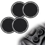 COMNICO Car Cup Coaster, 4Pcs Auto Car Cup Holder Insert Coasters Black Silicone Anti Slip Crystal Rhinestone Drink Car Cup Mat Embedded in Ornament Coaster Universal Vehicle Interior Accessories