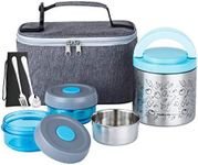 Lille Home Vacuum Insulated Lunch Box Set for Men & Women - Leak-Proof Bento Box, Meal Prep & Food Storage Containers, Lunch Bag, Portable Silverware Set (Blue)