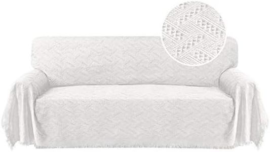 H.VERSAILTEX Cotton Sofa Cover Washable Sofa Couch Covers Textured Geometrical Jacquard Fabric Sofa Cover Living Room Sofa Throws Sofa Slipcovers for Pets, Kids(180cm x 300cm, X-Large, White)