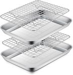 P&P CHEF 9 Inch Toaster Oven Pan and Rack, Stainless Steel Mini Toaster Oven Trays and Baking Racks Set for Meat Cookie, Oven & Dishwasher Safe, (2 Pans + 2 Racks)