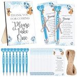 Qeeenar 50 Set Baby Shower Favors for Guest 1 Thank for Coming Sign 50 Heart Shaped Ballpoint Pens 50 Thank You Cards with Twine Baby Shower Return Gifts for Gender Reveal Girls Boys Party (Blue,Boy)