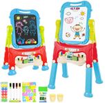 Caoyyss Kids Easel, Adjustable Standing Kids Easels for Toddlers, Double Magnetic Drawing Board with Painting Accessories, Present for Little Boys and Girls Age 3 4 5, Blue