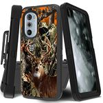 EDGFRTOIO Belt-Clip Holster Case for Motorola Edge Plus 2022 / Edge Pro 30, Heavy Duty Triple-Layer Drop Protection Full-Body Shockproof Cover for Moto Edge Plus 2022, Camouflage Deer Hunter