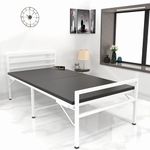 Honey Touch Metal Folding Bed Single Size With Mattress For Guest Bed Easily Storable (White, Single Layer Foam), 182 CM, 91 CM, 46 Cm