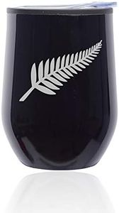 Stemless Wine Tumbler Coffee Travel Mug Glass With Lid New Zealand Silver Fern (Midnight Black)