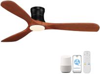 52” Smart Wood Low Profile Ceiling Fans with Lights Remote,Quiet DC Motor,Outdoor Indoor Flush Mount Ceiling Fan,Voice Control via WIFI Alexa App,Modern Dimmable Lighting Ceiling fan for Bedroom Patio