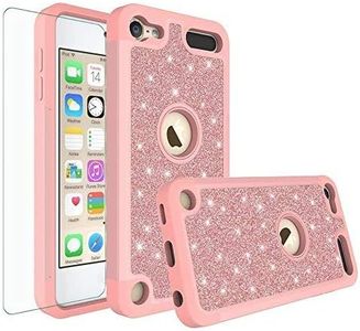 New iPod Touch Case,iPod Touch 7th/6th/5th Generation Case Cover [Tempered Glass Screen Protector] Shockproof Glitter Protective Case for New iPod Touch 5 6 7th Generation - Rose Gold