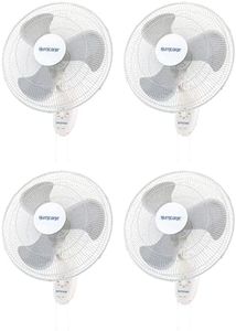 Hurricane Supreme 18" 90 Degree Oscillating Indoor Wall Mounted 3 Speed Plastic Blade Fan with Adjustable Tilt and Pull Chain Control, White (4 Pack)