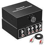 UNSTINCER RCA L/R Audio Switch 4(1)-in-1(4)-out, Bidirectional Noiseless hifi Stereo Audio Splitter Box, Analogue Aux Line Selector for Speaker Amplifier Headphone Phono Soundbar PC, Metal