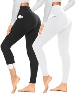 YOLIX 2 Pack Thick Fleece Lined Leggings Women with Pockets, Winter Black High Waisted Thermal Warm Yoga Pants