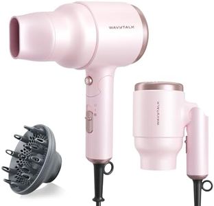 Wavytalk Blow Dryer with Diffuser, Mini Hair Dryer with Folding Handle, 1600W Quiet Lightweight Hairdryer with Diffuser Compact Design, Pinky White