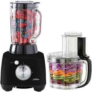 Sunbeam Multi Food Processor Plus | 2-in-1 Blender & Processor, Durable Attachments for 14 Meal Prep Tasks, 2L BPA-Free Bowl, 1.5L Glass Blender Jug for Smoothies, 2 Speeds Plus Pulse, Black,LCP6000BK