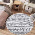 RUGSREAL Boho Geometric Washable Round Rug 3' Round Bohemian Area Rug Farmhouse Throw Carpet Small Indoor Non-Slip Low Pile Rug Mat for Living Room Bedroom Kitchen, 3' x 3' Round