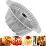 LANYOTA Cake Mould Silicone Baking Pan,Fluted Tube Cake Pan Ring Cake Tin for Baking, Round Baking Tin with Handle Grips, Non-Stick Coating for Chiffon Cake Cheesecake Gugelhupf (Grey)