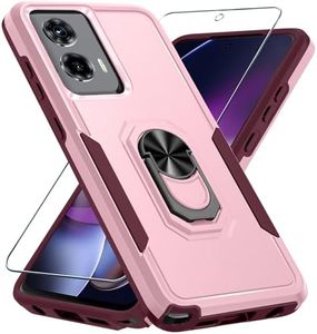 Janmitta Compatible with Moto G Stylus 5G 2024 Case with Screen Protector,Heavy Duty Shockproof Full Body Phone Cover Built in Metal Ring Holder Kickstand,Cute Pink