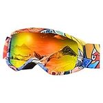 Kids Ski Goggles Anti-Fog Cartoon Snow Snowboard Glasses for Girls Boys Youth (Kids-Red)