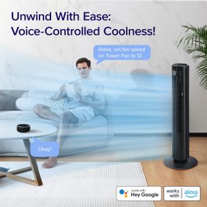 Levoit 42" Smart Silent Tower Fan – DC Motor, 90° Oscillation, 12 Speeds, Voice Control