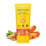 Mamaearth Ultra Light Indian Sunscreen with Carrot Seed & Turmeric|SPF 50 PA ++++|UVA & UVB Protection|No White Cast|Non-Greasy & Quick Absorbing|Super Lightweight|Suits All Skin Types|80 g