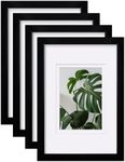 Egofine 8x12 Picture Frames Black Set of 4 Made of Solid Wood Covered by Plexiglass Matted for 5x7/6x8 or 8x12 without Mat for Table Top and Wall Mounting