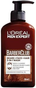 L’Oréal Paris Men Expert Cleansing 3-in-1 Beard, Face & Hair Wash 200ml, Barber Club Wash With Cedarwood Essential Oil, Deeply Cleanses and Removes Beard Flakes