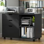 SogesGame Filing Cabinet 3-Drawers, Mobile File Cabinet with Wheels,Home Office Storage Cabinet with Printer Stand,Open Adjustable Shelf,Black