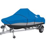 Classic Accessories Stellex Blue Center Console Boat Cover, 17'-19'L, Beam W to 102", Model D, Marine Grade Fabric, Water-Resistant, V-Hull Runabouts OutBoards and I/O, Elastic with Drawstring