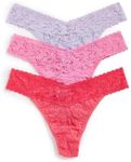 hanky panky - Signature Lace Original Rise Thongs for Women: Valentines Edition | One Size 4-14 | Glo Pink, Passionate Pink, Vivid Violet | Everyday Comfortable Lingerie, Sexy Underwear | 3 pack