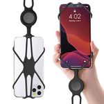 【Bone】 Lanyard Phone Tie 2 Universal Neck Phone Strap for iPhone 14 13 12 11 Pro Max, Galaxy S Pixel, Smartphone Detachable Case Silicone Straps, fits 4" to 6.7" (Black)