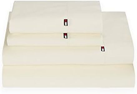 Tommy Hilfiger Signature Solid Sheeting 200 TC Sheet Set - 1 Flat Sheet, 1 Fitted Sheet & 2 Pillowcases, Full Size, 100% Cotton (Marsh Mellow), Set of 4