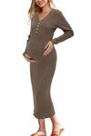 OUGES Jumper Dress for Women UK Lang Winter Knitted Dresses Bodycon Long Sleeve Autume Sweater Jumpers Coffee