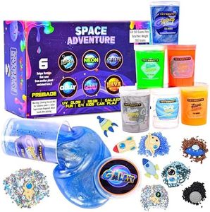 FINOCLAY Slime Kit for Girls Boys, 6 Galaxy Stretchy None Sticky Slime Educational Toys with Space Slime Charms &Galactic add ins,Neon Glow Metallic Slimes, Party Bag Fillers for Kids Sensory Putty