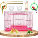 Vayinato Powder Coated 2 Feet Birds Cage Suitable for All Small Birds and Love Birds with Free Cage Accessories (Pink)