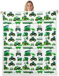 Equipment Trucks Sherpa Blanket Kids Boys Excavators Fleece Throw Blanket for Bed Sofa Couch Children Green Vehicle Plush Blanket Soft Construction Tractor Decor Fuzzy Blanket 40"x50"