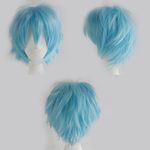 S-noilite Cosplay Curly Hair Tail Full wigs Short Light Blue Wig Women/Men Wig