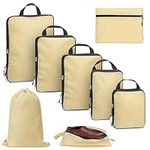 Navaris Compression Packing Cubes 8 Pieces Set - Compressible Travel Bags for Suitcases - Compress Travel Organiser Packing Pods - Suitcase Cabin Bag Hand Luggage Backpack - Beige