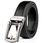 Leather Ratchet Dress Belt for Men with Automatic Buckle, Suit Pant Size 28-44 Inches, A-Black(Gunmetal Buckle)