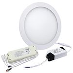 Long Life Lamp Company 18w LED Panel Light Recessed with 3 Hour Emergency Battery Pack, Cool White 6500k Round Ceiling Panel