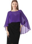 Hotshawl Capelets for women Chiffon Cape Shawls and Wraps for Evening Dress Wedding Capes Cover Up, Purple, One Size