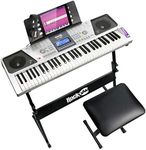 RockJam 61 Key Keyboard Piano Kit with Digital Piano Bench, Electric Piano Stand, Headphones Note Stickers & Simply Piano Lessons, Grey