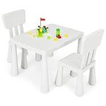 COSTWAY Kids Table and Chair Set, Children Multi Activity Desk with 2 Chairs, 3-Piece Toddler Furniture Set for Eating, Drawing, Writing, Craft, Snack Time, 77 x 55 x 50 cm (White)