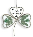 Shamrock - Garden Suncatcher - Pressed Flowers Inside a Glass Shamrock - Bless the Irish Printed on the Glass - St Patrick's Day Decoration, Irish Gift, Mom, Mother-in-law, In-law Gift, Irish Family, Garden